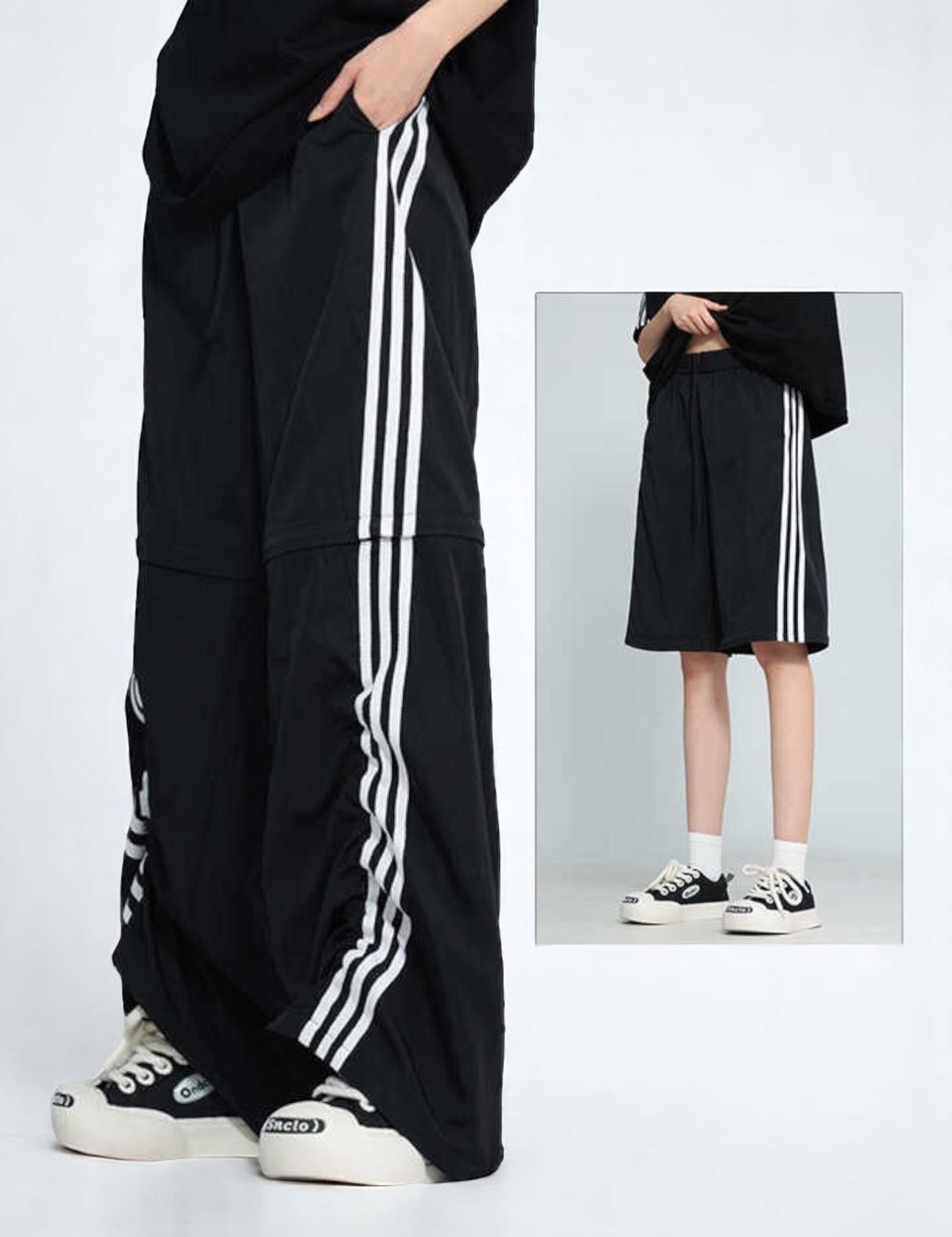 Tri-Stripe Curve Detachable Wide Leg Pants