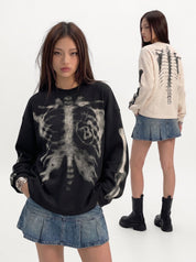 Skeleton Cotton Waffle Sweatshirt