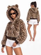 Wildcat Leopard Plush Hooded Jacket