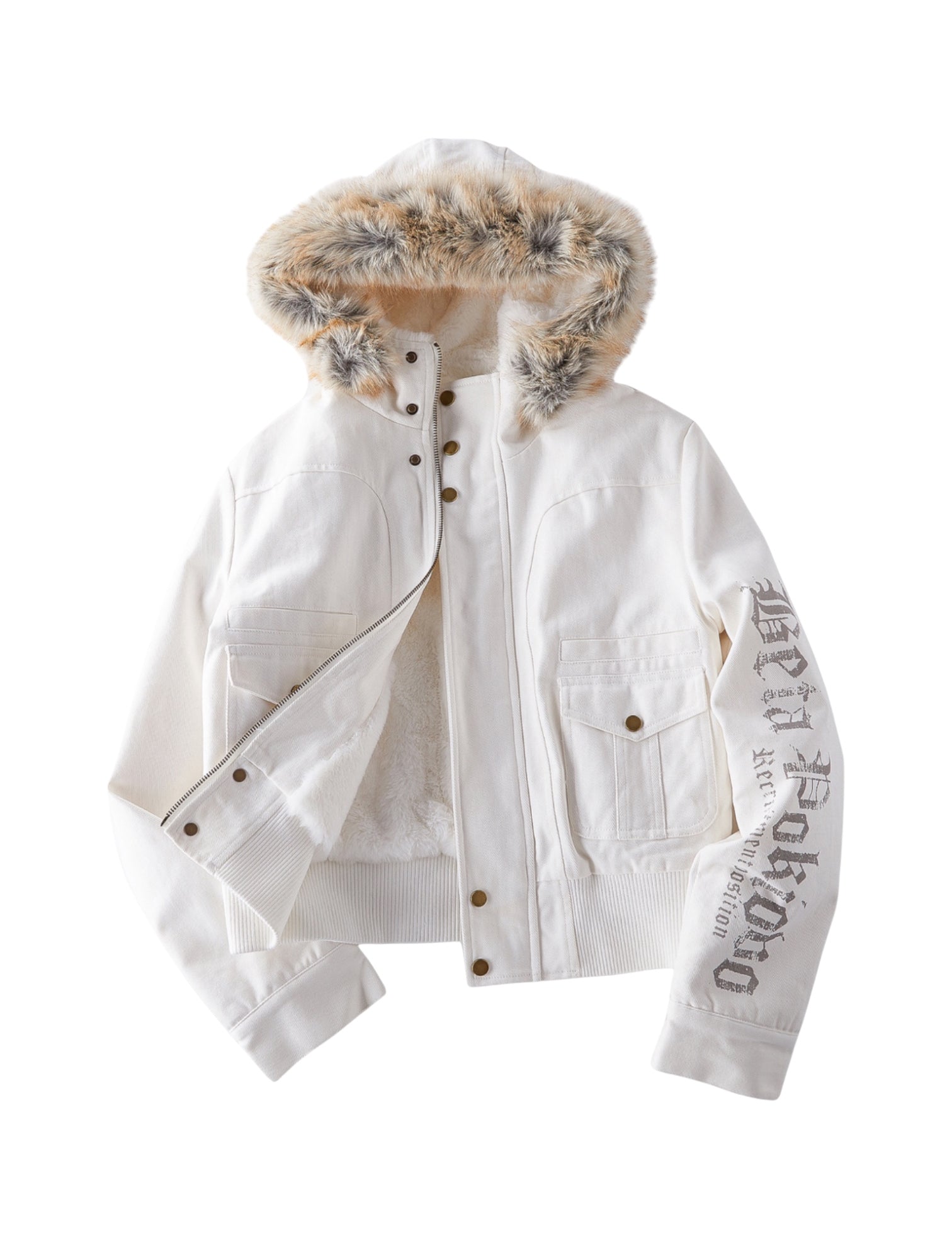 Fur-Lined Graphic Sleeve Parka Jacket - Cozy Limited Edition