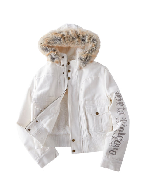 GKIKZ FUR-LINED GRAPHIC SLEEVE PARKA JACKET - COZY LIMITED EDITION