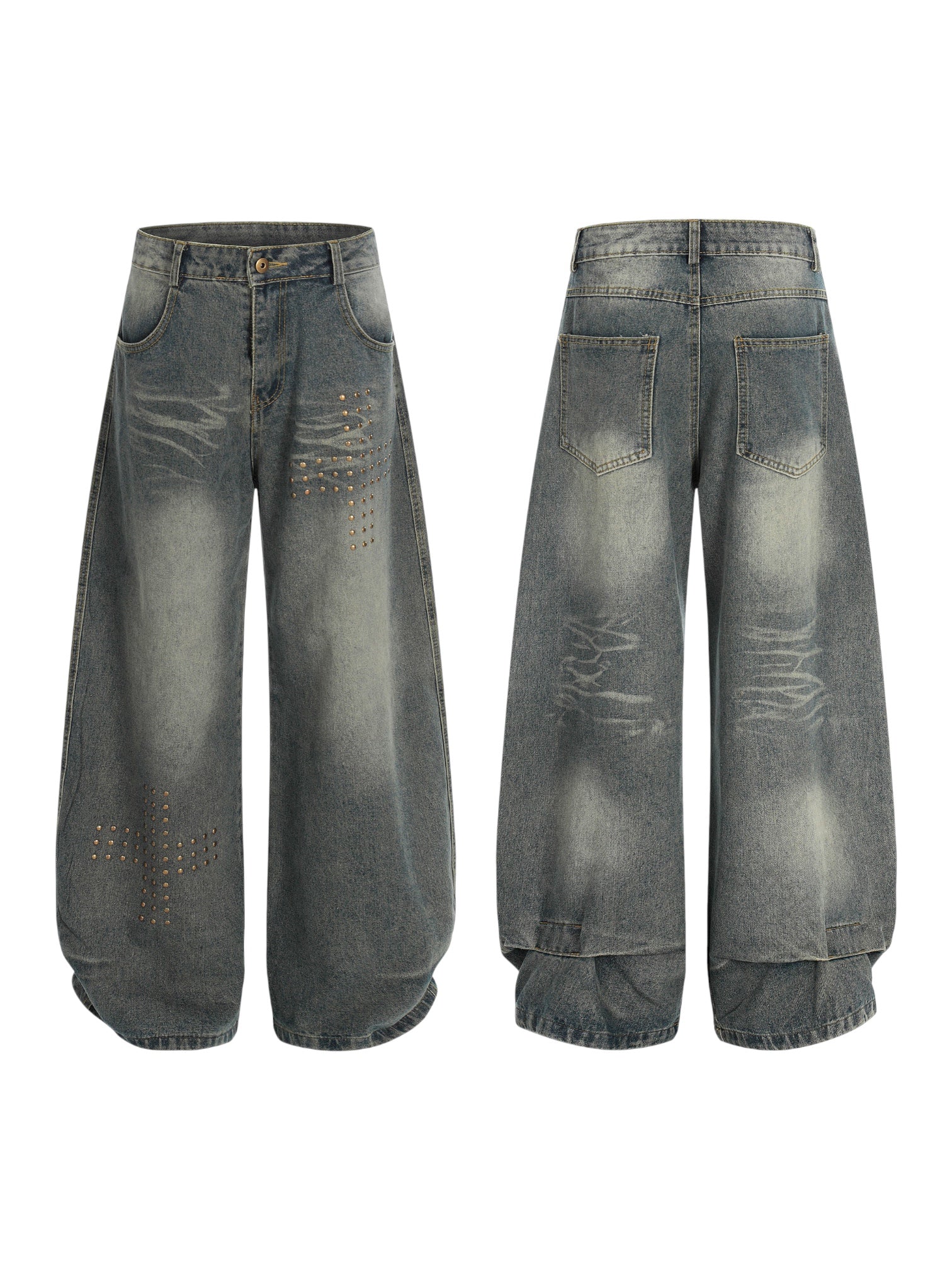 GKIKZ RIVET DECONSTRUCTED DISTRESSED DENIM JEANS
