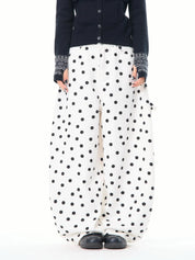 Heart Shaped Back-Pocket Polka Dot Wide-Leg Pant