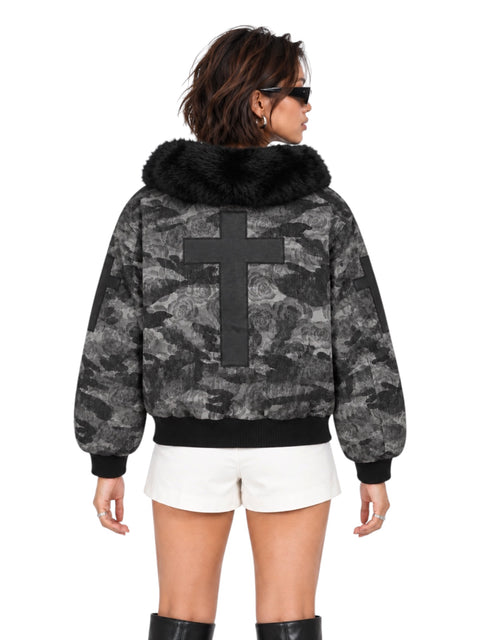 Rose Camo Plush-Hood Utility Jacket