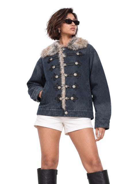 Faux-Fur Trim Denim Toggle Jacket