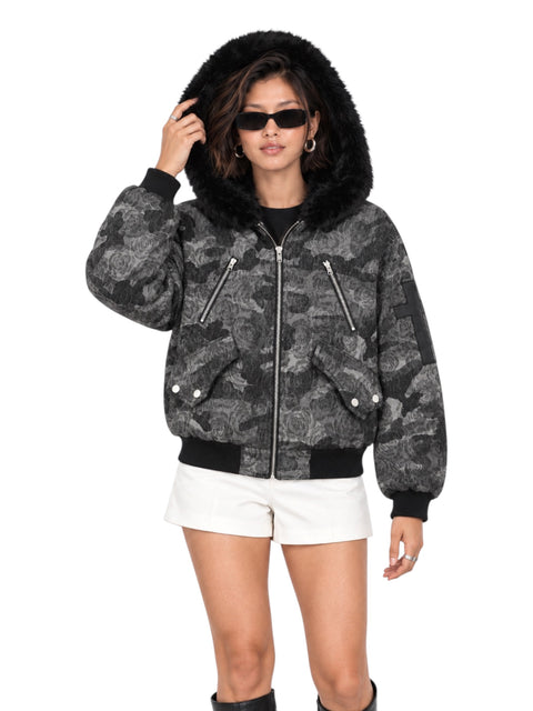 Rose Camo Plush-Hood Utility Jacket