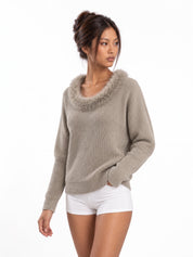 Halo Faux-Fur Collar Knit Sweater
