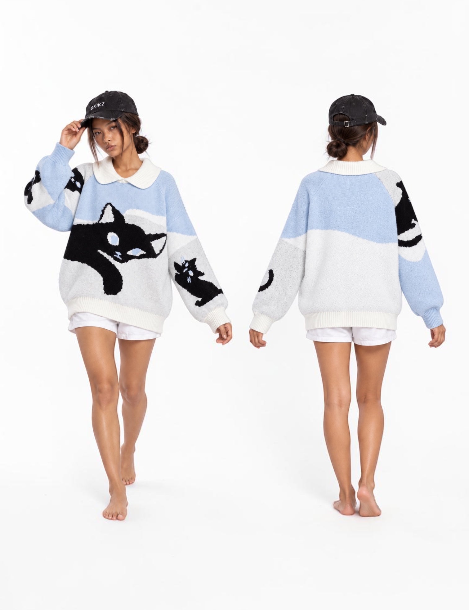 Midnight Cat Colorblock Knit Sweater