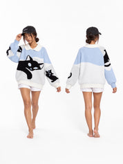 Midnight Cat Colorblock Knit Sweater
