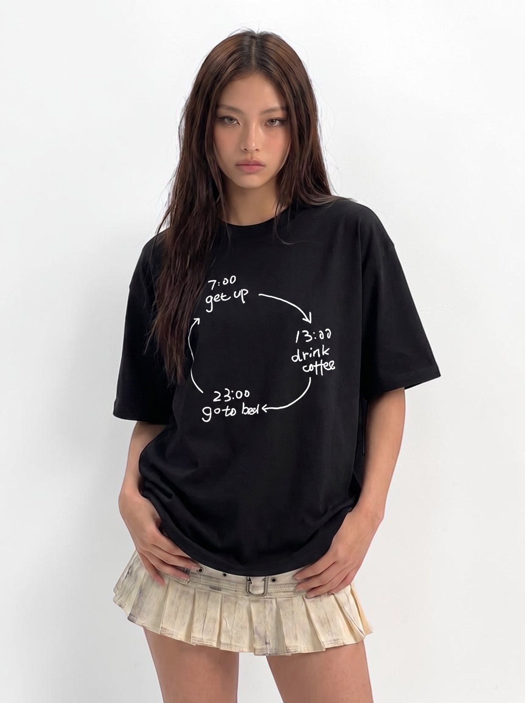 Busy Schedule timeline-print 250GSM cotton tee — streetwear