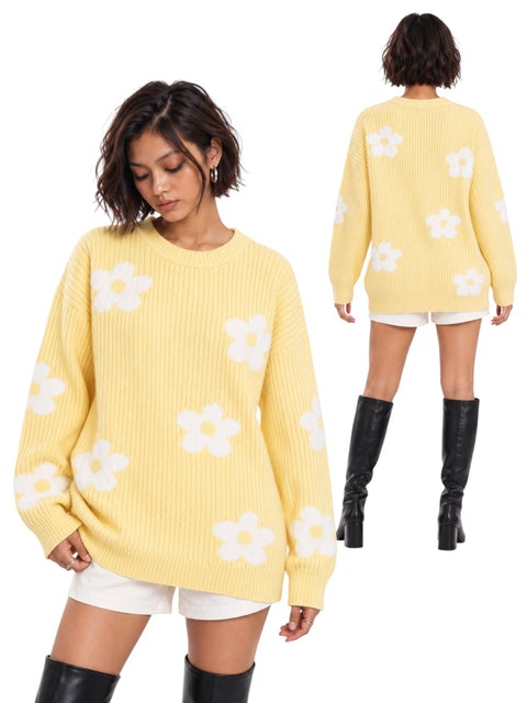Daisy Jacquard Rib-Knit Sweater