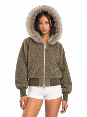 Maillard Leopard Faux-Fur Hood Jacket