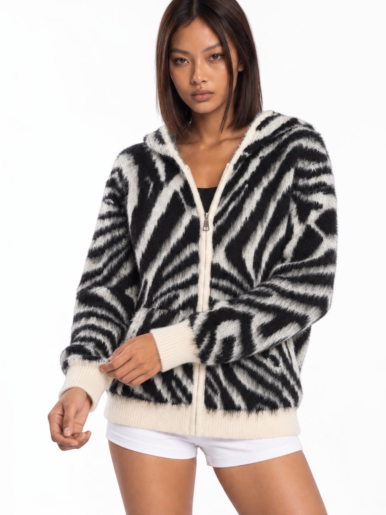 Zebra Swirl Zip-Up Cardigan