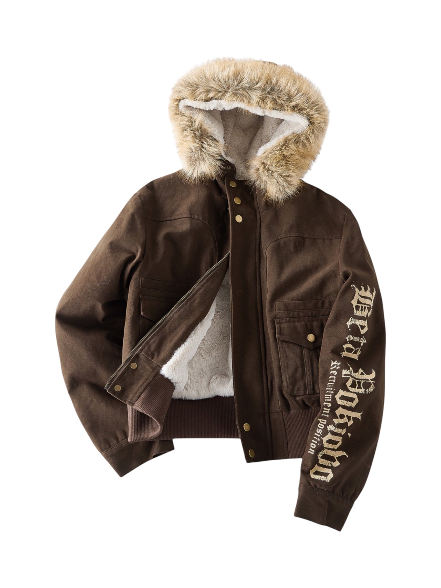 Fur-Lined Graphic Sleeve Parka Jacket - Cozy Limited Edition