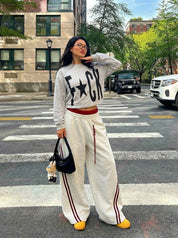 GKIKZ STRIPED CONTRAST WIDE-LEG DRAWSTRING PANTS