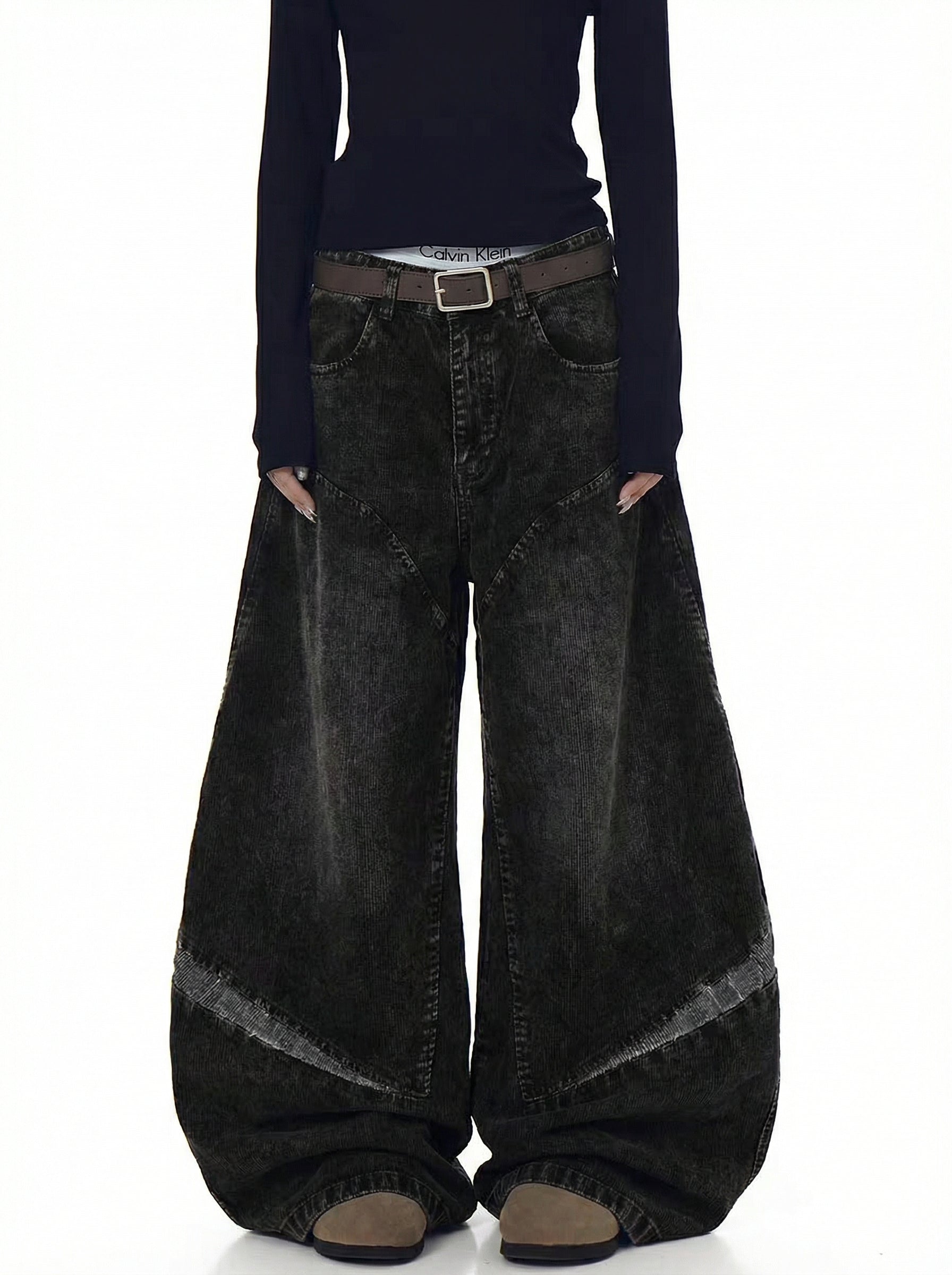 GKIKZ ABYSSAL CORDUROY SCULPT WIDE-LEG PANTS