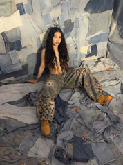 GKIKZ DISTRESSED LEOPARD WIDE-LEG DENIM