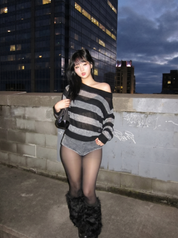 GKIKZ DARK CONTRAST RETRO LONG-SLEEVE KNITTED TOP