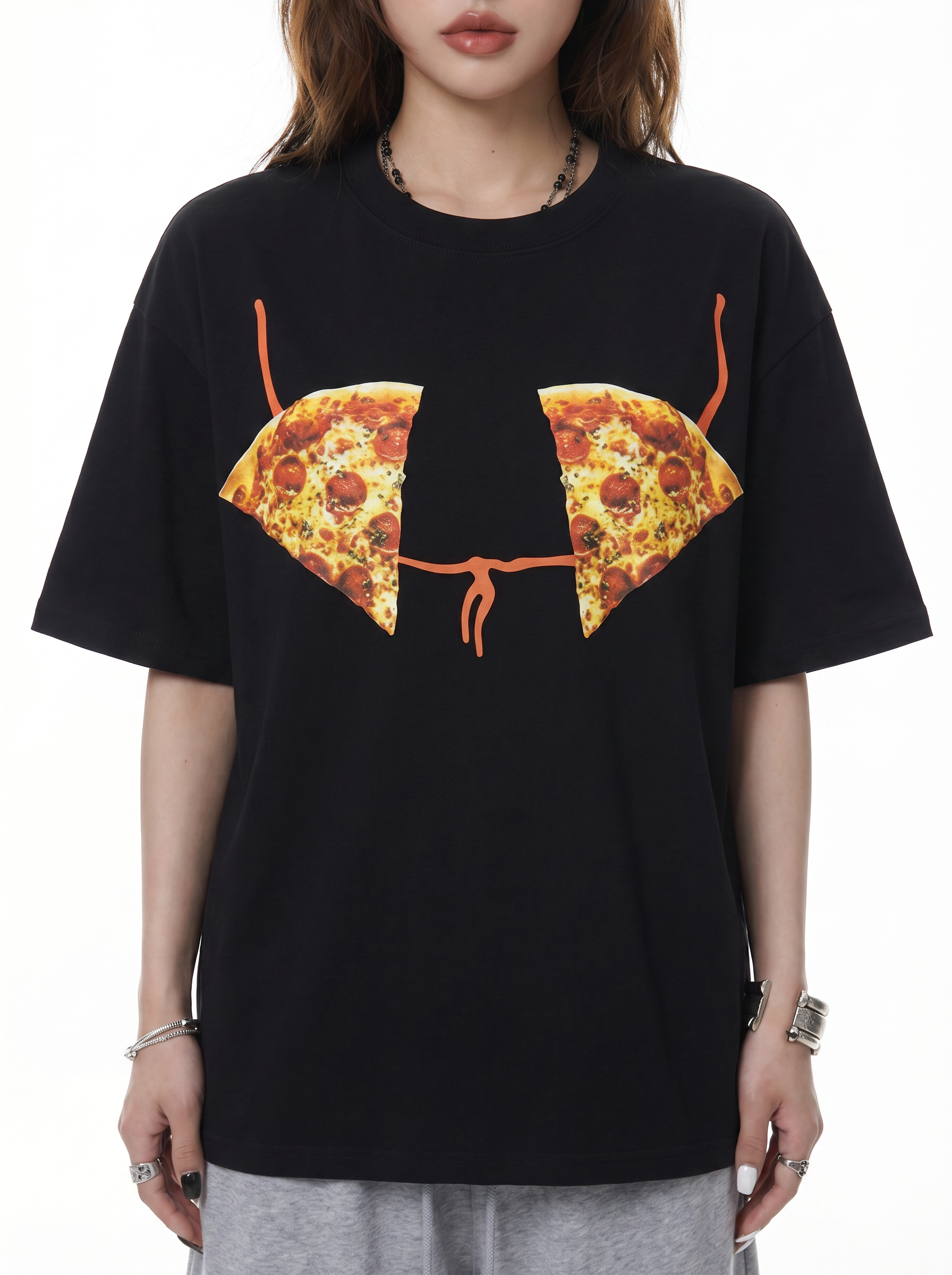 "Pizza on Chest" Crew Neck Tees