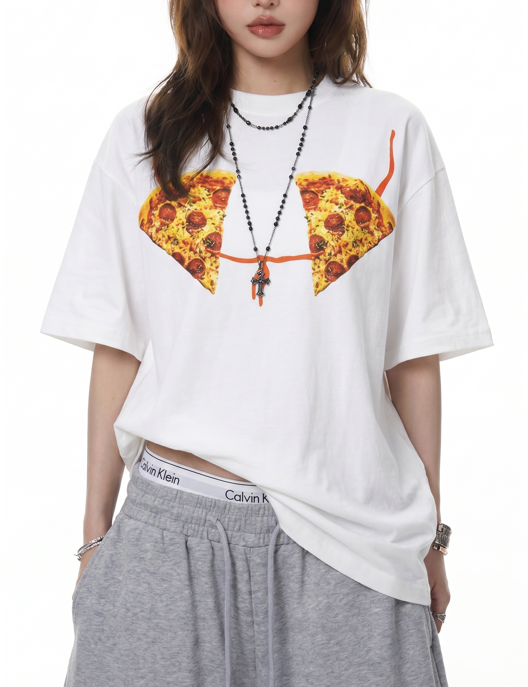 "Pizza on Chest" Crew Neck Tees
