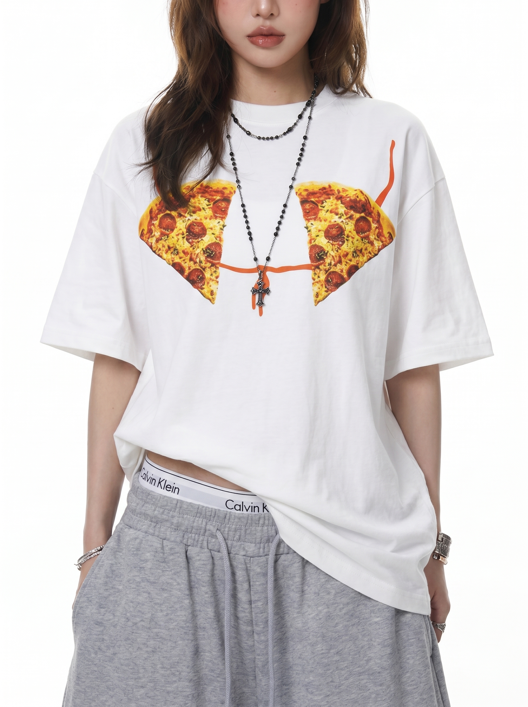 "Pizza on Chest" Crew Neck Tees