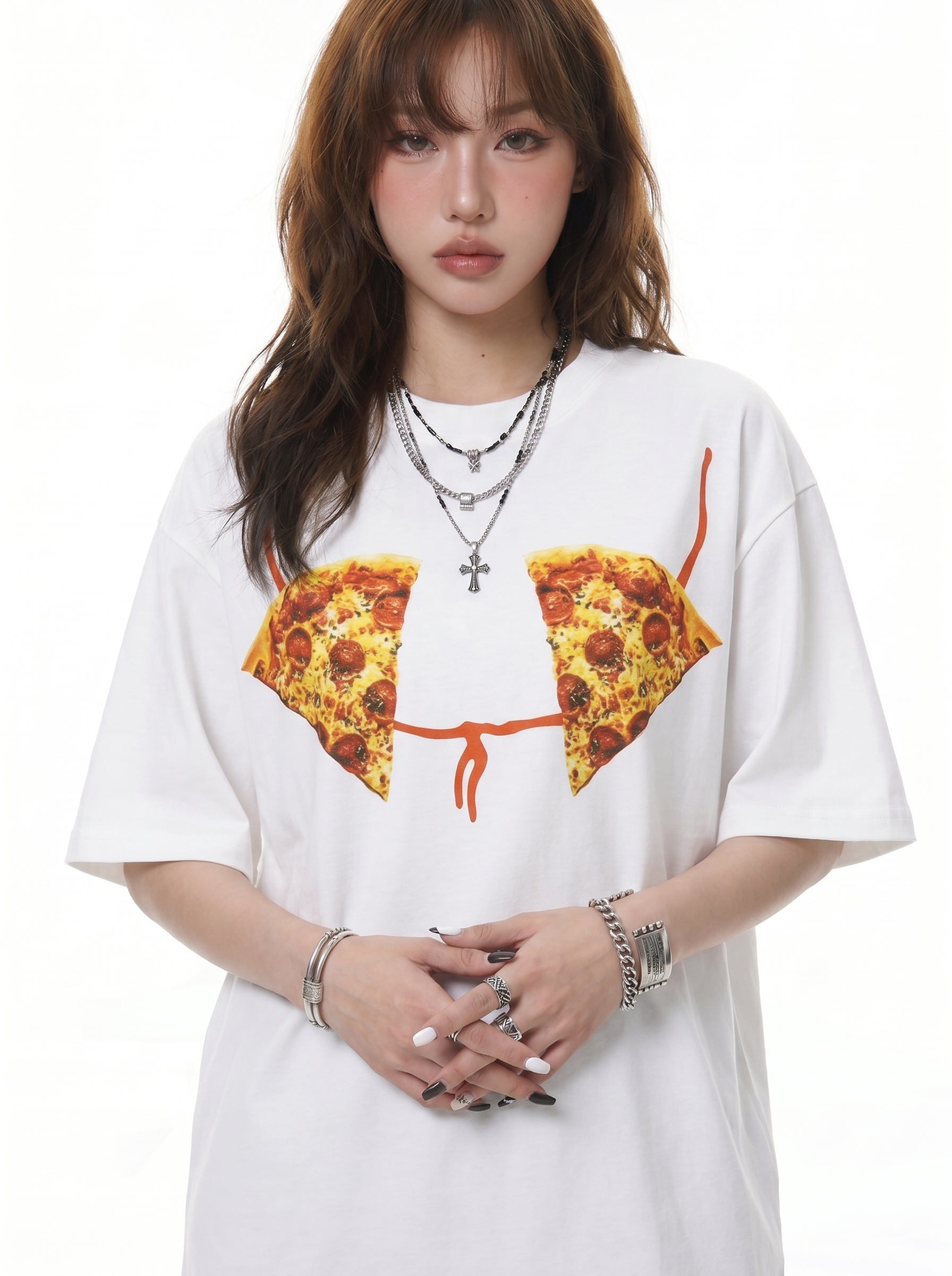 "Pizza on Chest" Crew Neck Tees