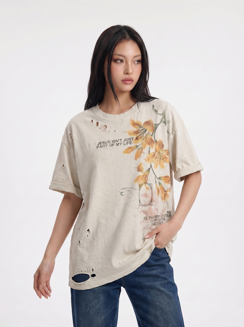"JESUS" VINTAGE WASHED DISTRESSED COTTON TEES