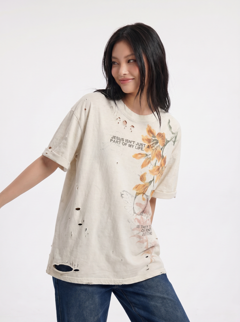 "JESUS" VINTAGE WASHED DISTRESSED COTTON TEES