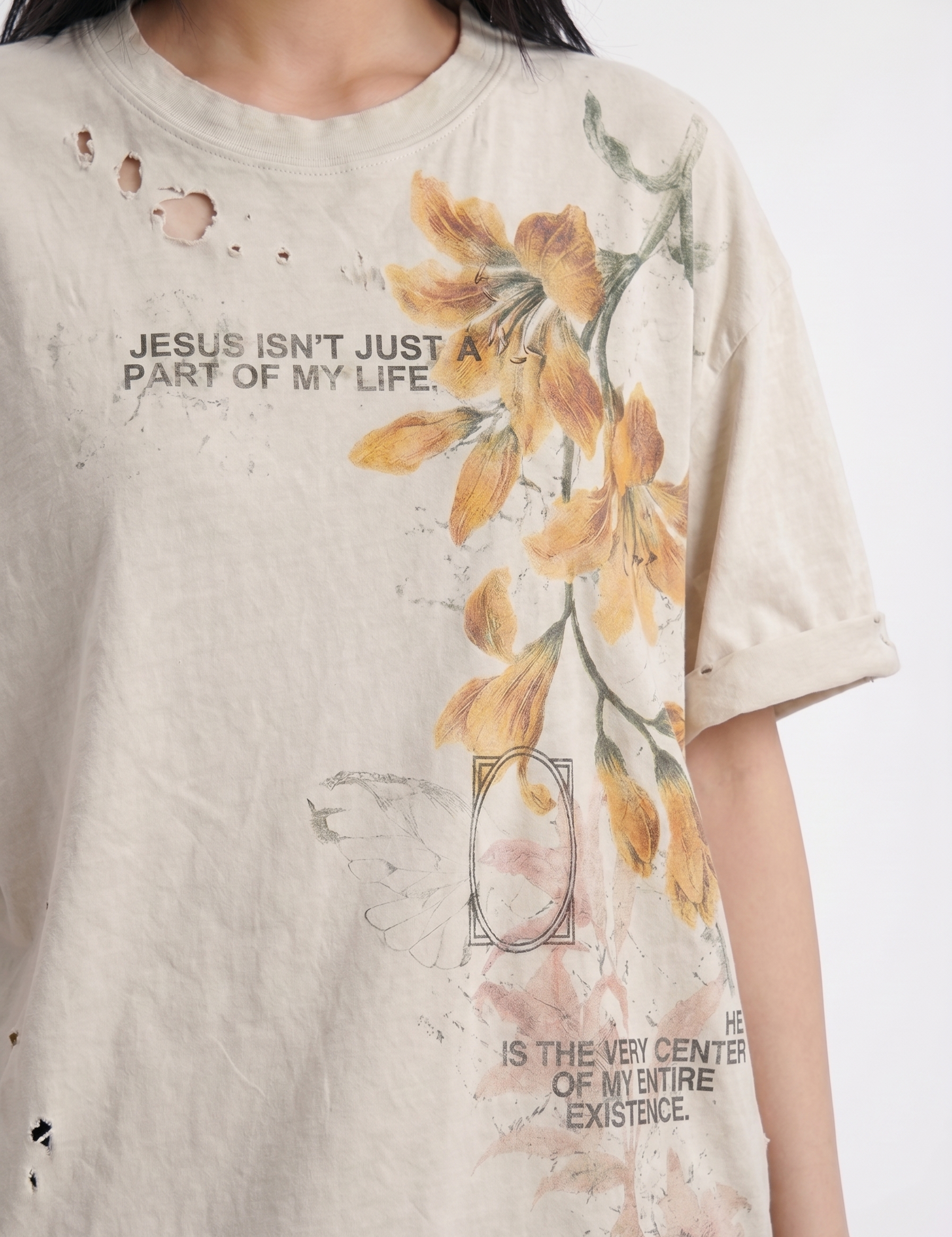 Jesus vintage washed distressed cotton tee — women's streetwear