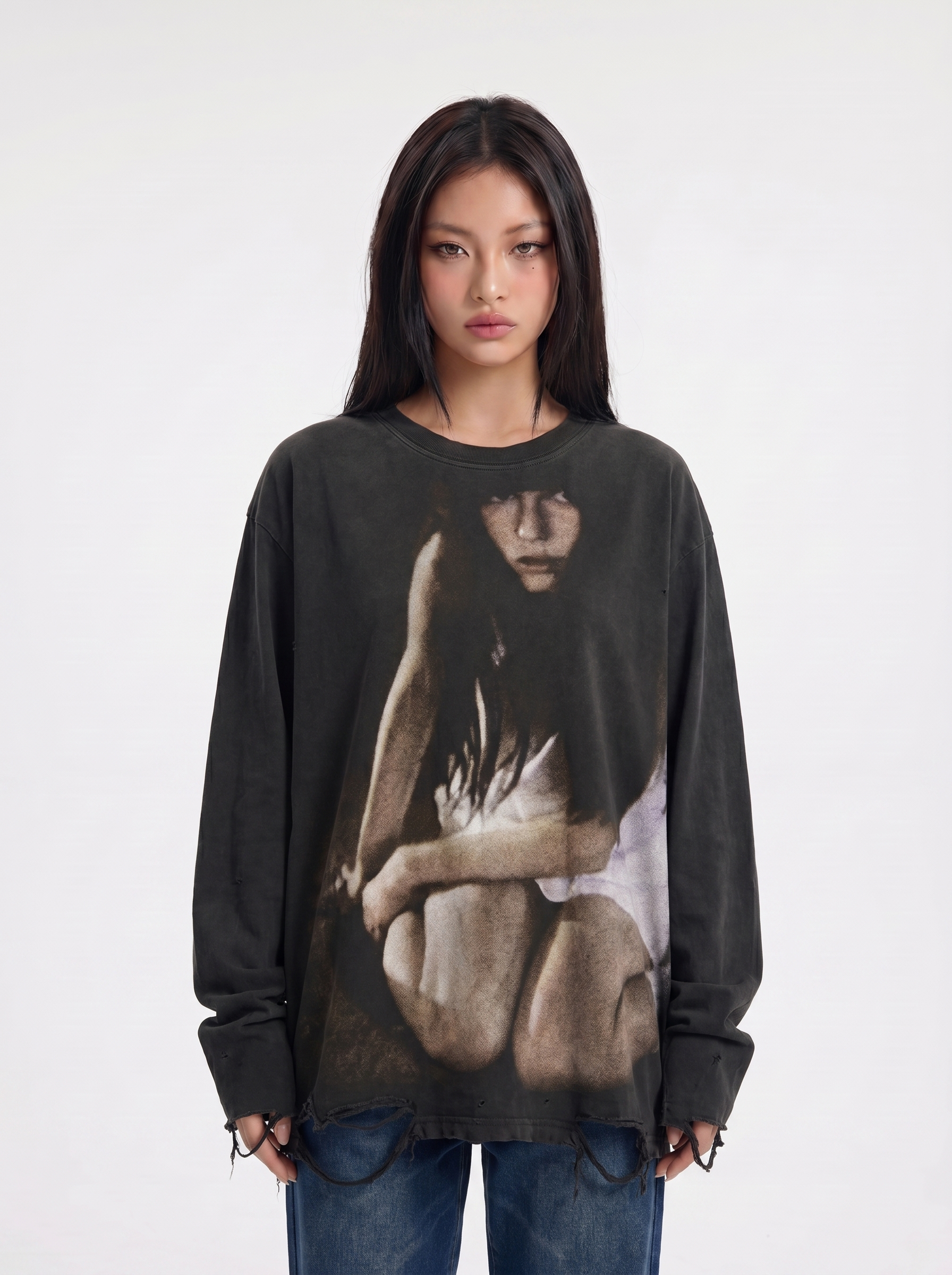 "Too Lonely" Washed Distressed Long-Sleeve Tees