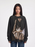 Distressed gothic washed long-sleeve tee — women's streetwear