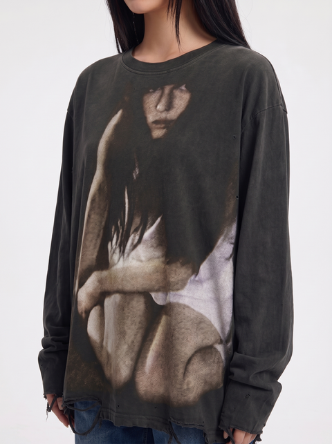 "Too Lonely" Washed Distressed Long-Sleeve Tees