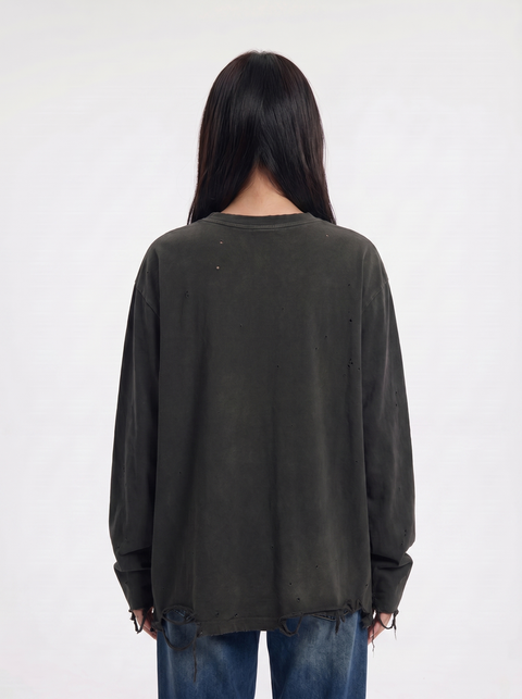 "Too Lonely" Washed Distressed Long-Sleeve Tees