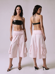 Bubble Pink Large Pocket Fold Waist Cotton Shorts