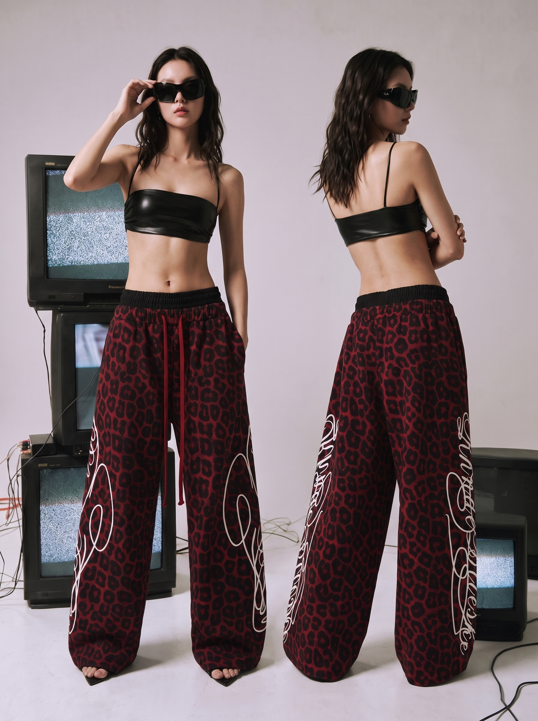 Red Leopard | White Frost | Black Air Dual Waist Cotton Sweatpants
