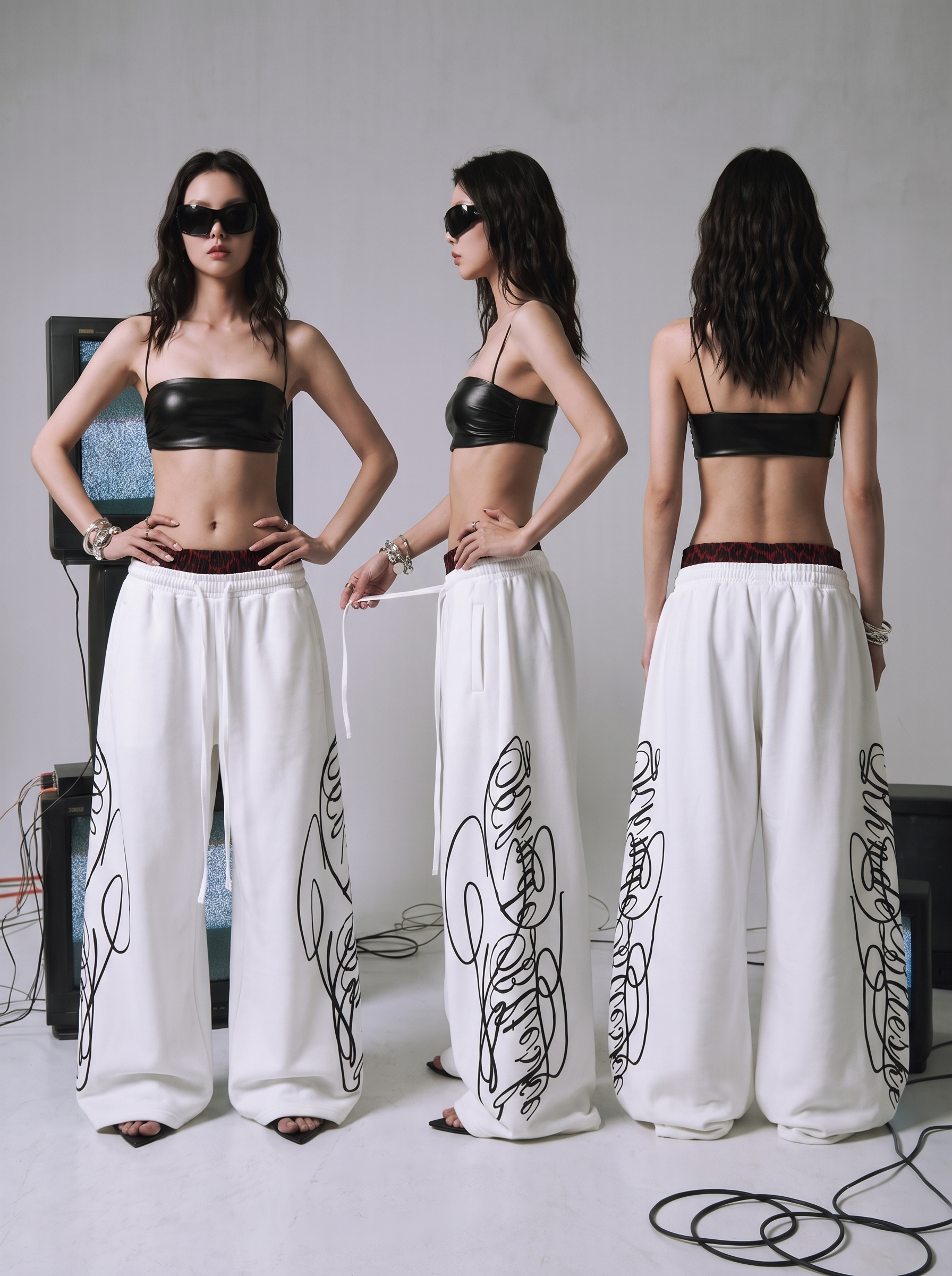 Red Leopard | White Frost | Black Air Dual Waist Cotton Sweatpants