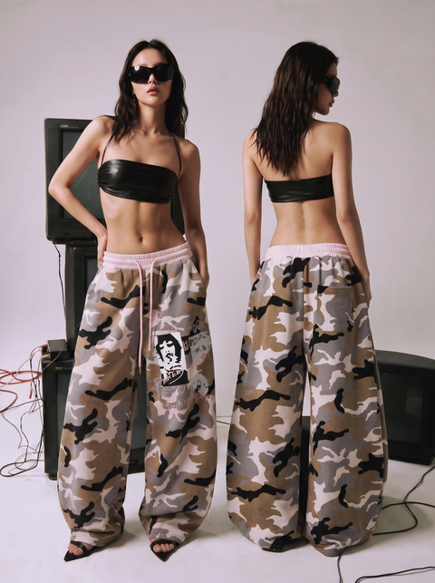 Pinkish Camo-Color Wide Leg Pant