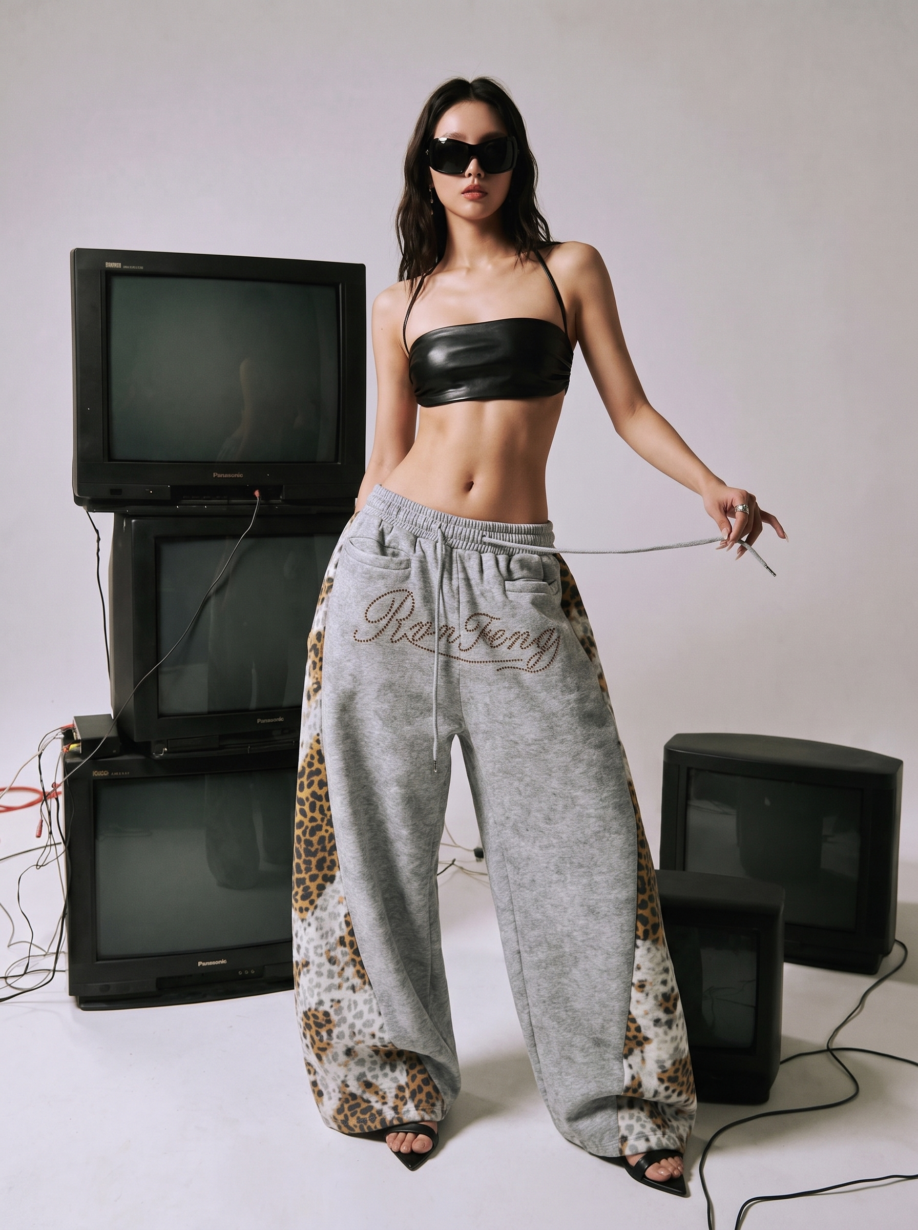 Leopard Patchwork Rivet Sweatpant