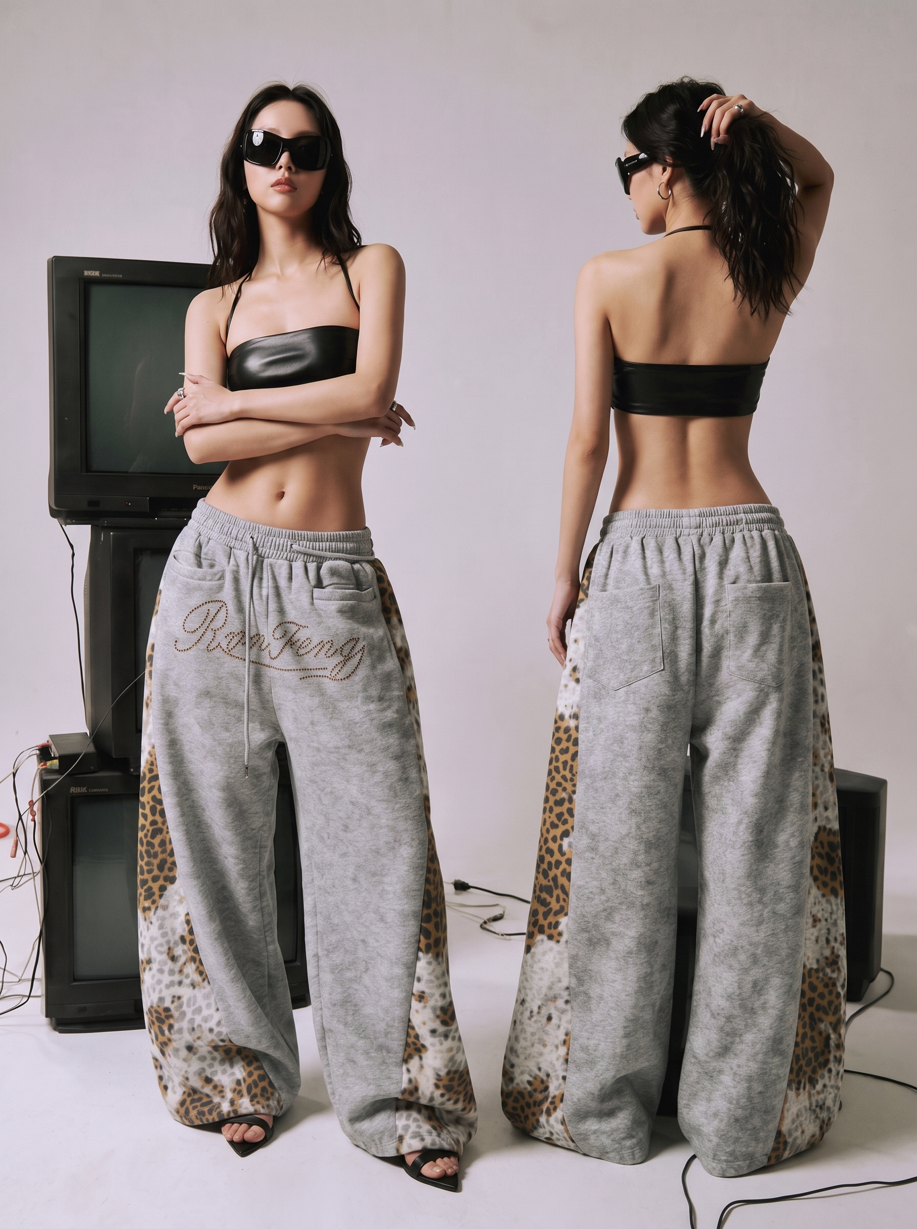 Leopard Patchwork Rivet Sweatpant