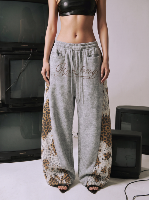 Leopard Patchwork Rivet Sweatpant