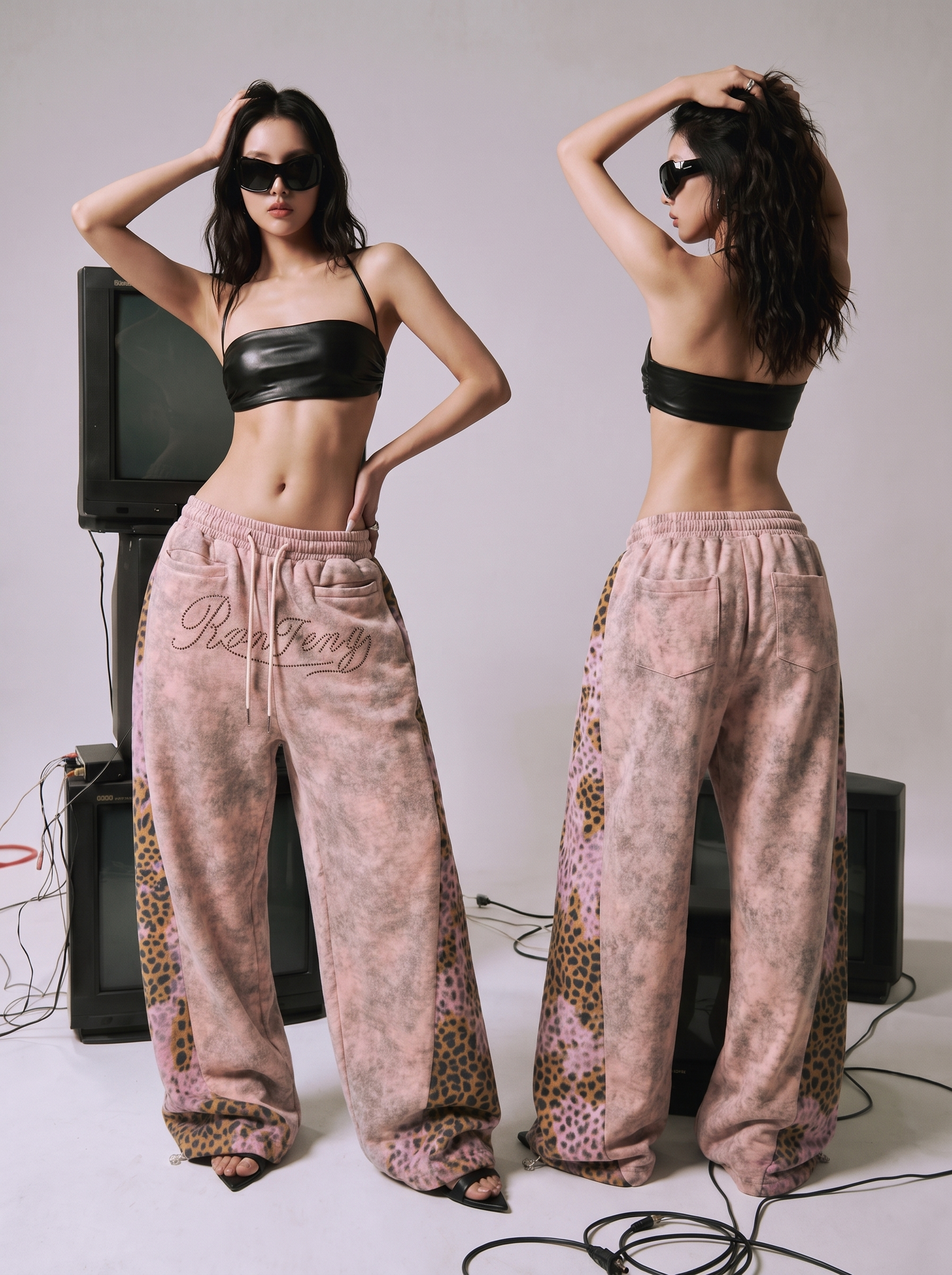 Leopard Patchwork Rivet Sweatpant