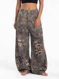 Distressed Leopard Wide-Leg Denim