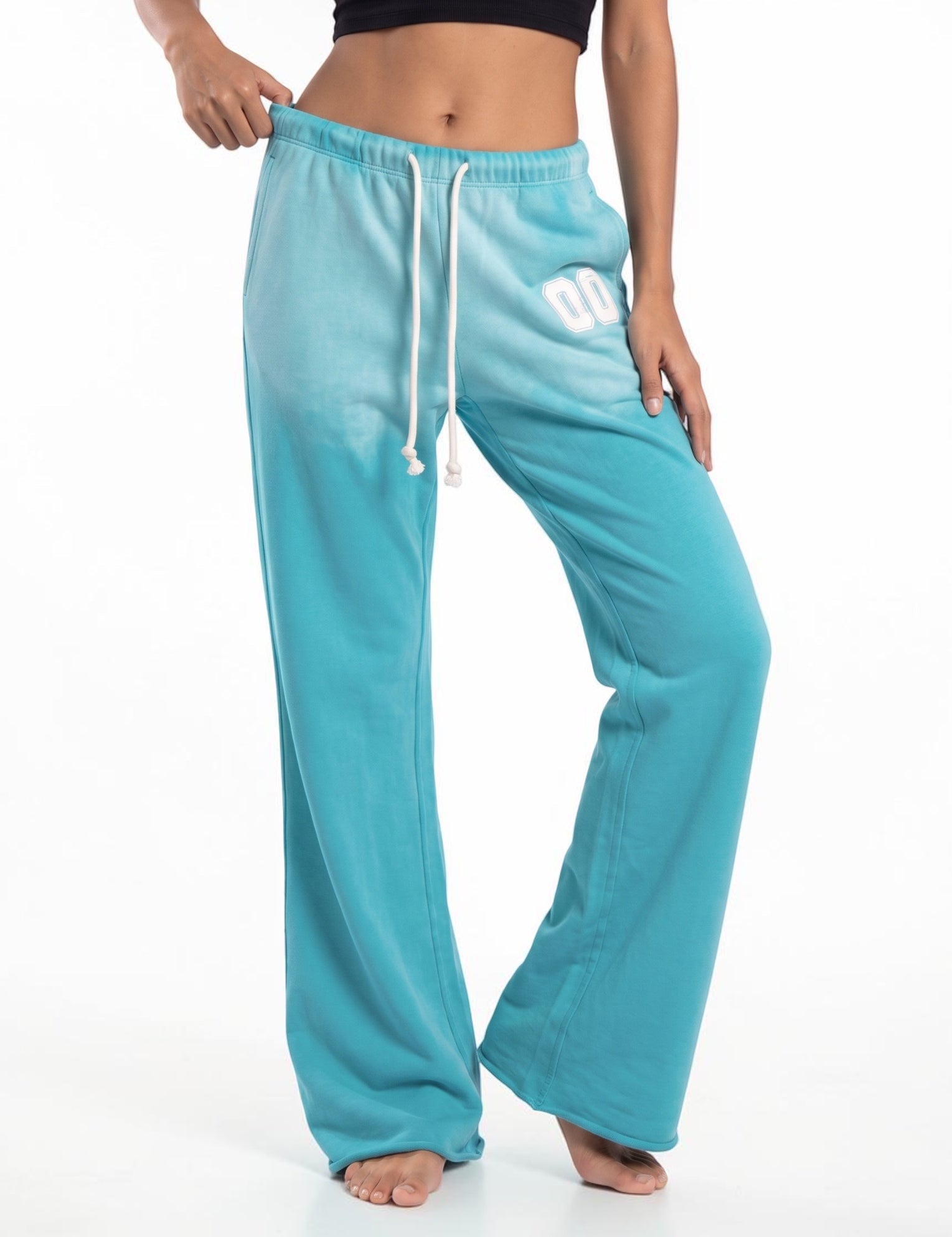 Flared-Hem Drawstring Cotton Trouser