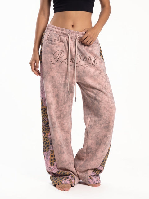 Leopard Patchwork Rivet Sweatpant