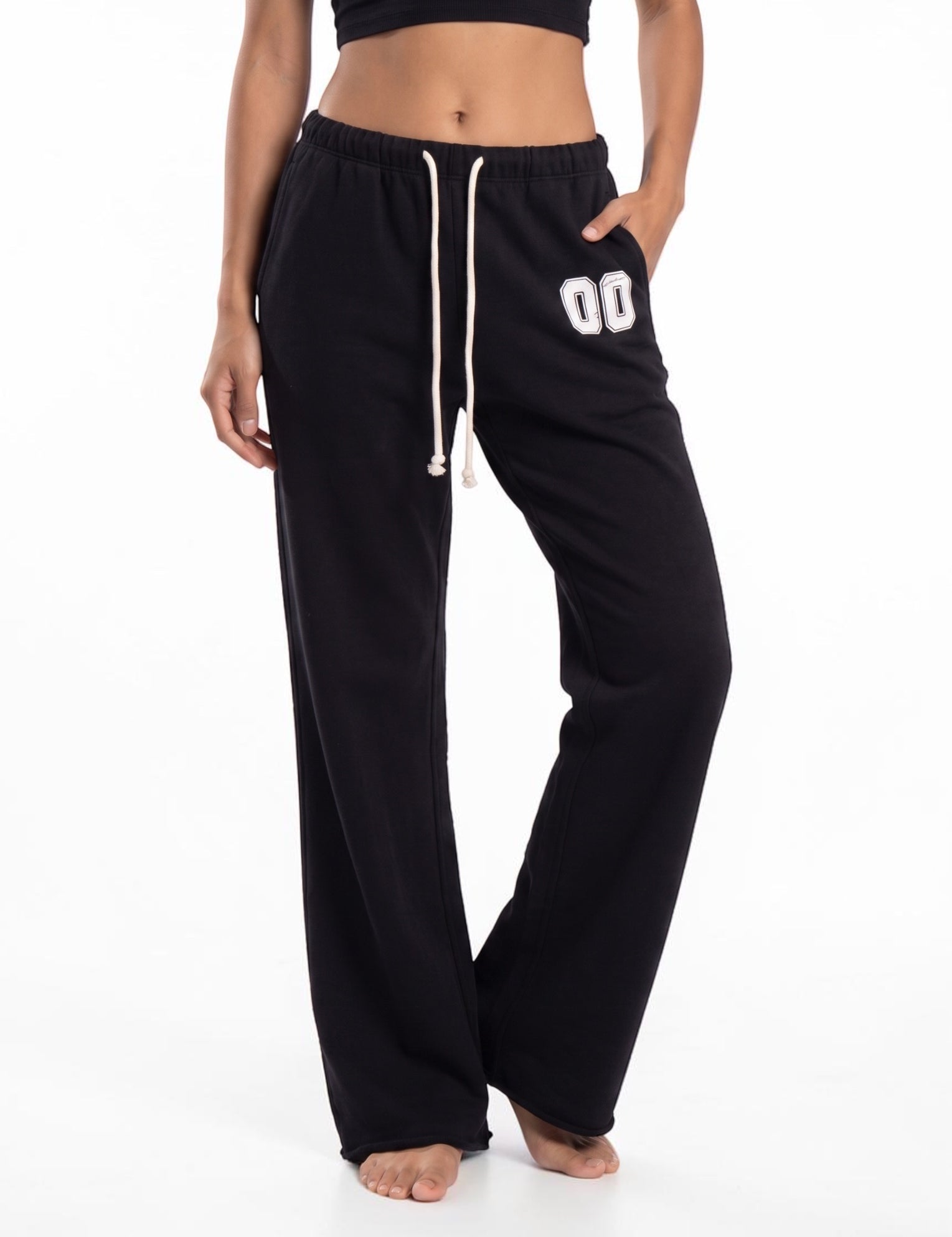 Flared-Hem Drawstring Cotton Trouser