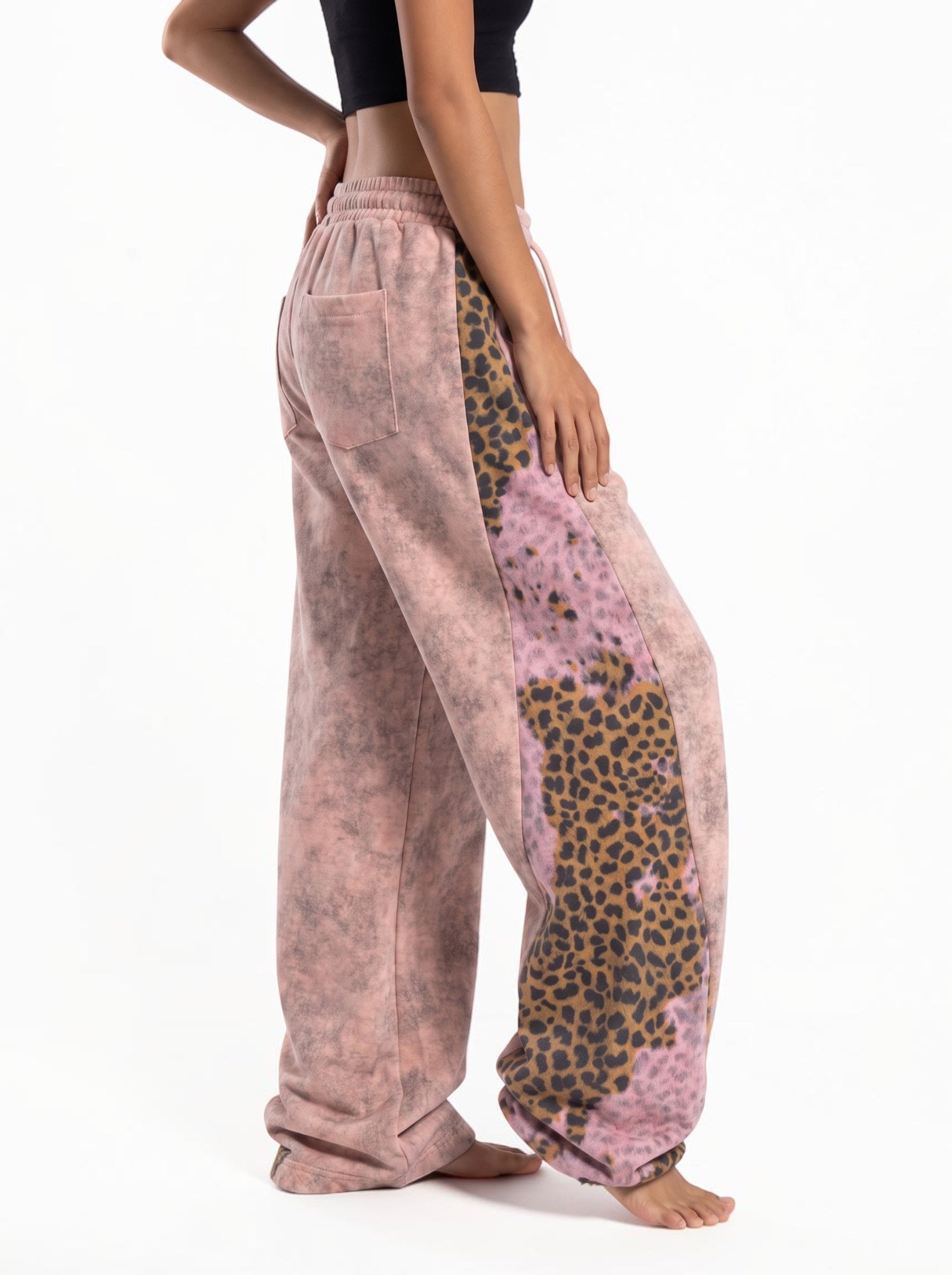 Leopard Patchwork Rivet Sweatpant