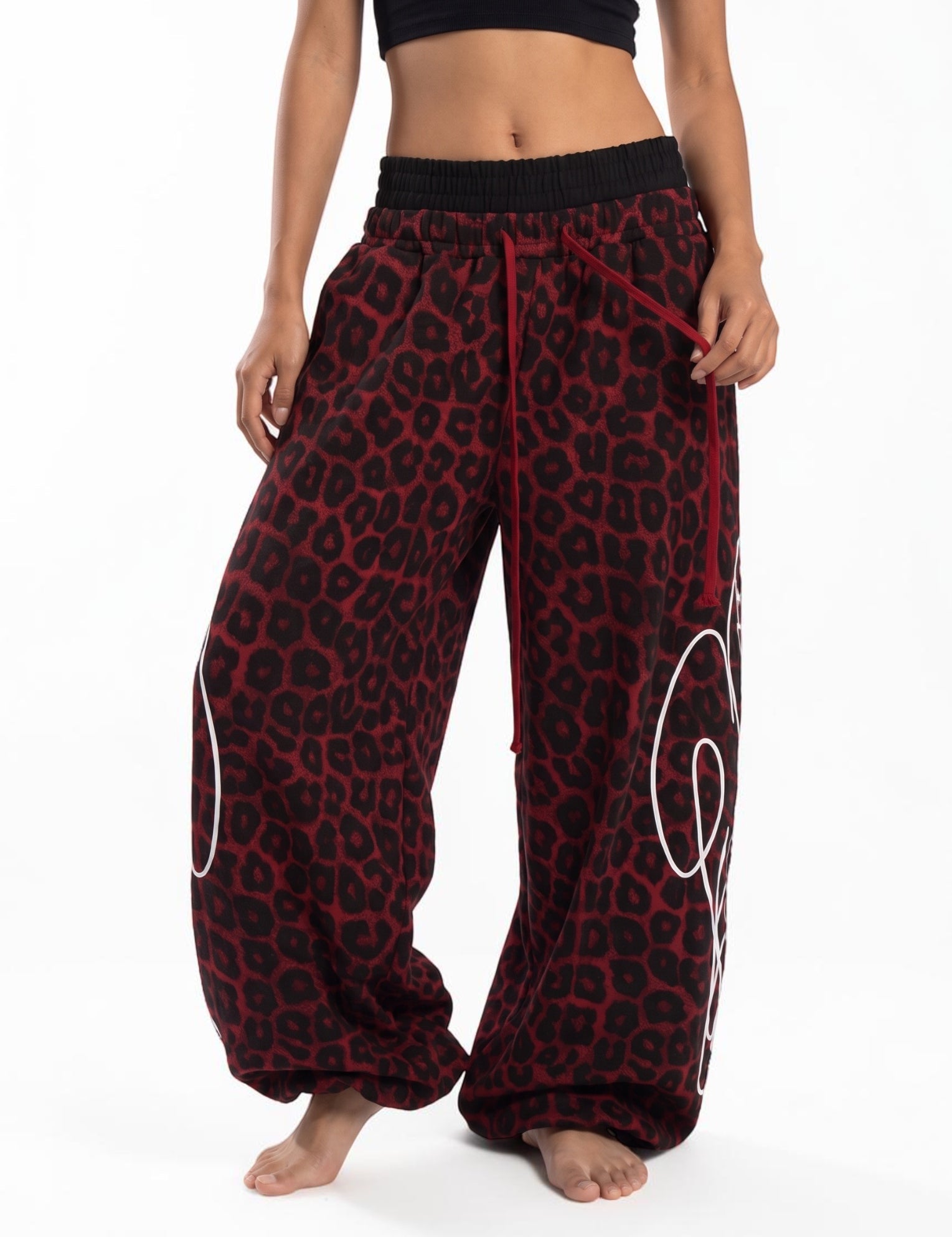 Red Leopard | White Frost | Black Air Dual Waist Cotton Sweatpants