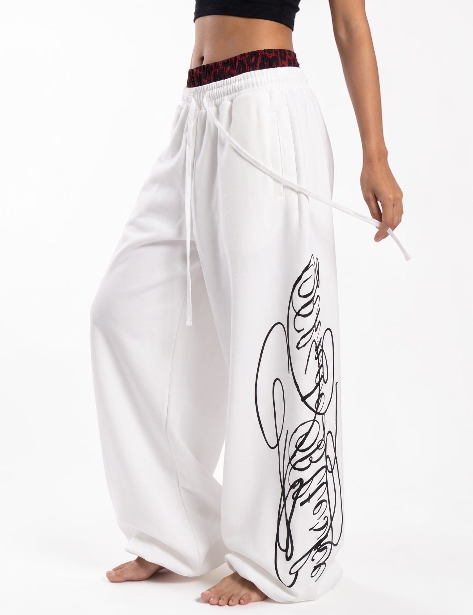 Red Leopard | White Frost | Black Air Dual Waist Cotton Sweatpants