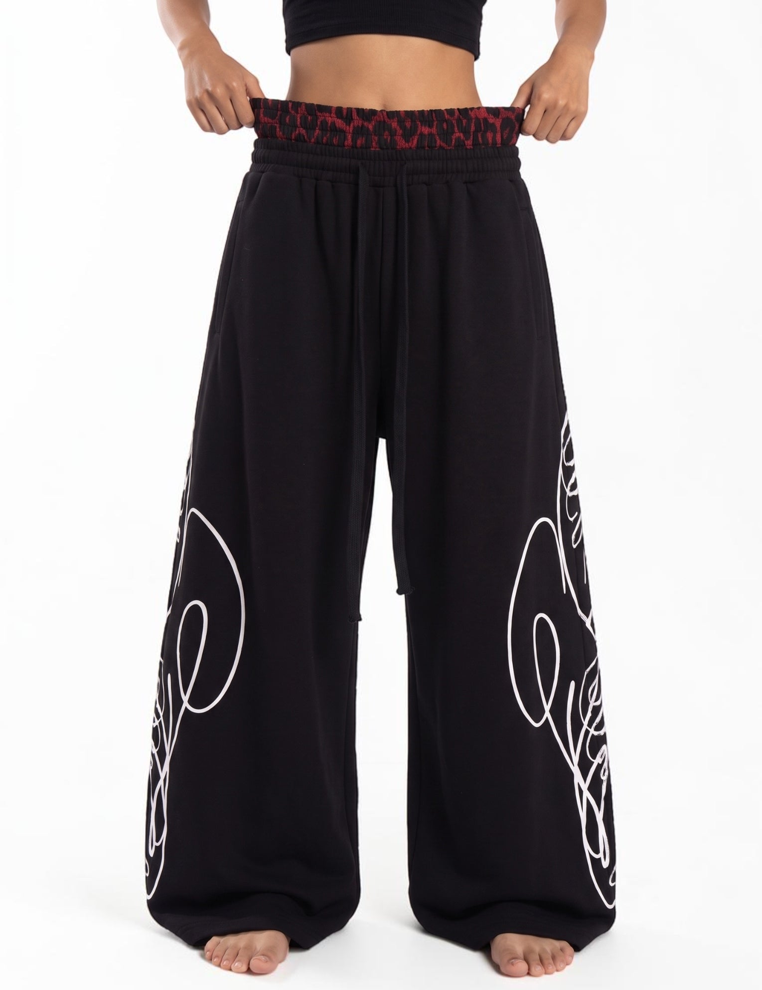 Red Leopard | White Frost | Black Air Dual Waist Cotton Sweatpants