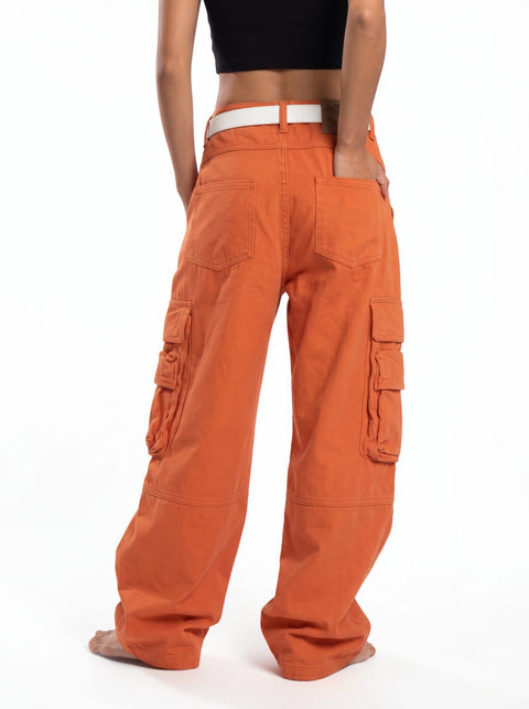 Deconstructed Orange Multi-Pocket Utility Pant